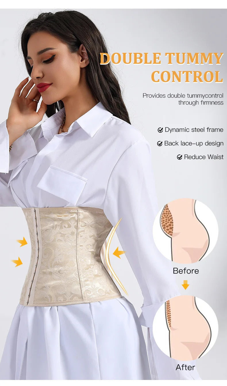 European Style Corset Shapewear Women with 3-Row Buckles Waist Trainer Bodice Slimming Bust Lifter Tight Fit Fashion Shaping Top