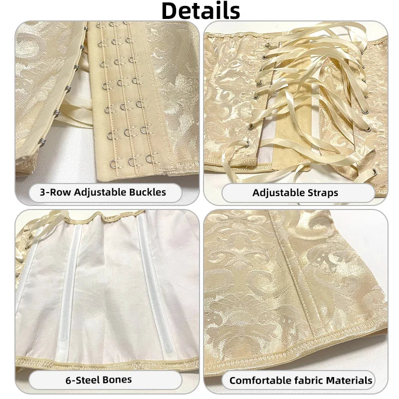 European Style Corset Shapewear Women with 3-Row Buckles Waist Trainer Bodice Slimming Bust Lifter Tight Fit Fashion Shaping Top